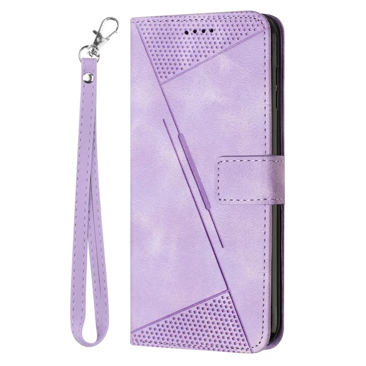 Custodia per telefono con impresso triangolo per Samsung Galaxy M53 5G in pelle sintetica PU, con copertura a portafoglio con supporto e tracolla - Viola