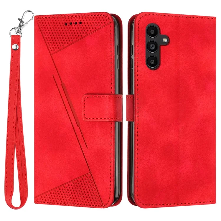 PU Leather Phone Case for Samsung Galaxy A34 5G Triangle Imprinted Stand Wallet Cover with Strap - Red