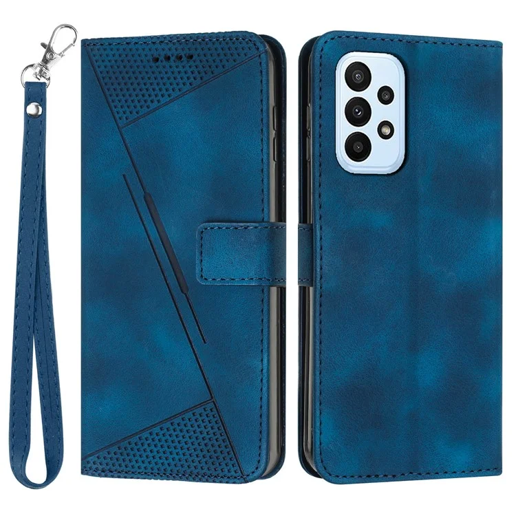 Leather Wallet Cover for Samsung Galaxy A33 5G Triangle Imprint Anti-drop Stand Phone Case with Strap - Sapphire