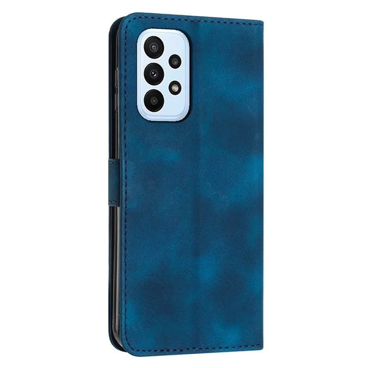 Leather Wallet Cover for Samsung Galaxy A33 5G Triangle Imprint Anti-drop Stand Phone Case with Strap - Sapphire