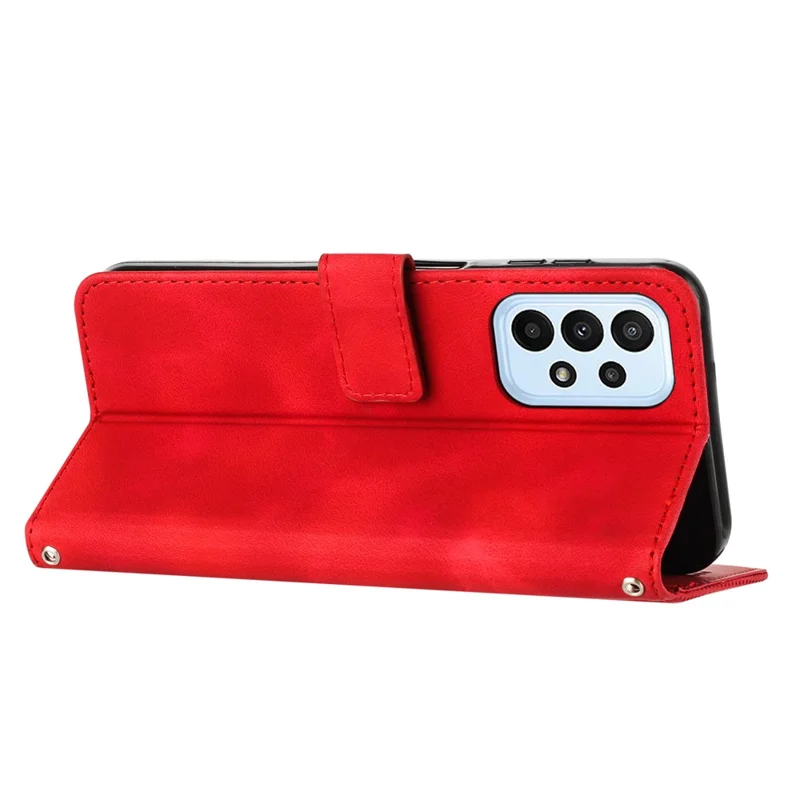 Läderplånbok för Samsung Galaxy A33 5G, Triangelmönster, Drop-skydd, Ställfunktion, Telefonlåda med Rem - Röd