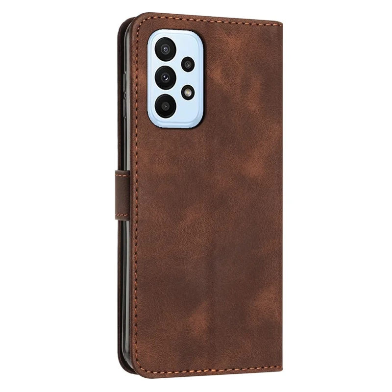 Leather Wallet Cover for Samsung Galaxy A33 5G Triangle Imprint Anti-drop Stand Phone Case with Strap - Brown