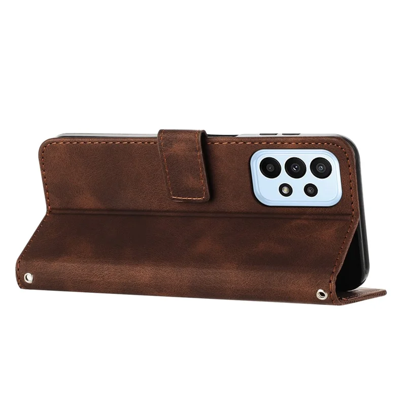 Leather Wallet Cover for Samsung Galaxy A33 5G Triangle Imprint Anti-drop Stand Phone Case with Strap - Brown