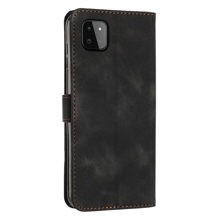 Capa Anti-gota para Samsung Galaxy A22 5G (Versão EU) Cobertura de Carteira de Couro com Estampa Triangular e Alça - Preto