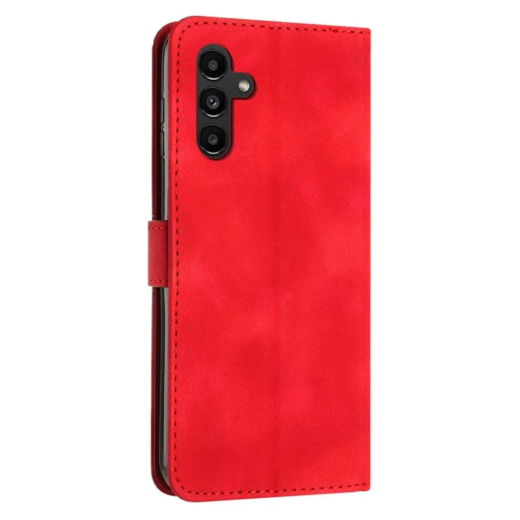 Для Samsung Galaxy S23 FE Кожаный бумажник Подставка Anti-shock Cover Triangle Imprint Mobile Case with Strap - Red