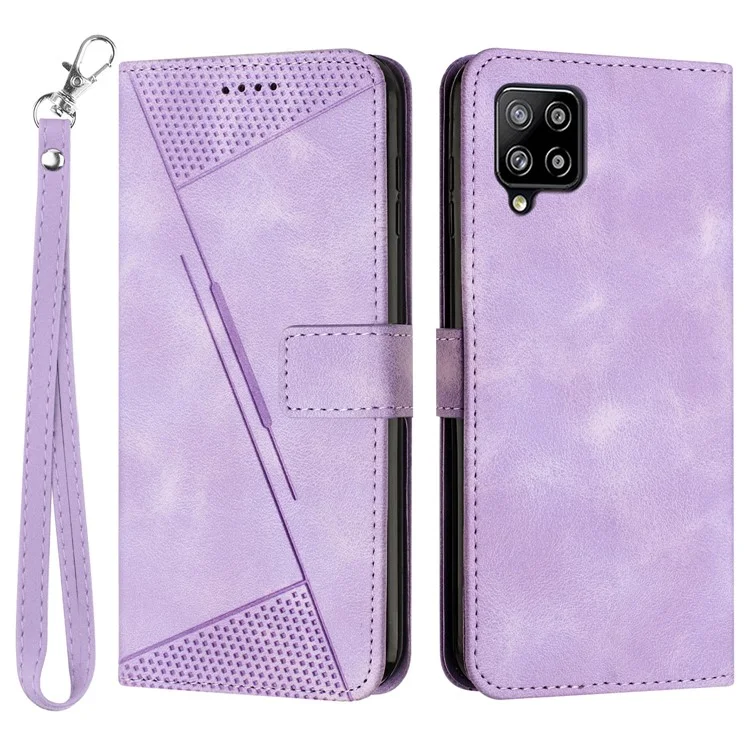 For Samsung Galaxy A22 4G (EU Version) / M32 (India Version) / M32 (Global Version) 4G / F22 / M22 Leather Phone Cover Imprinted Wallet Stand Case - Purple