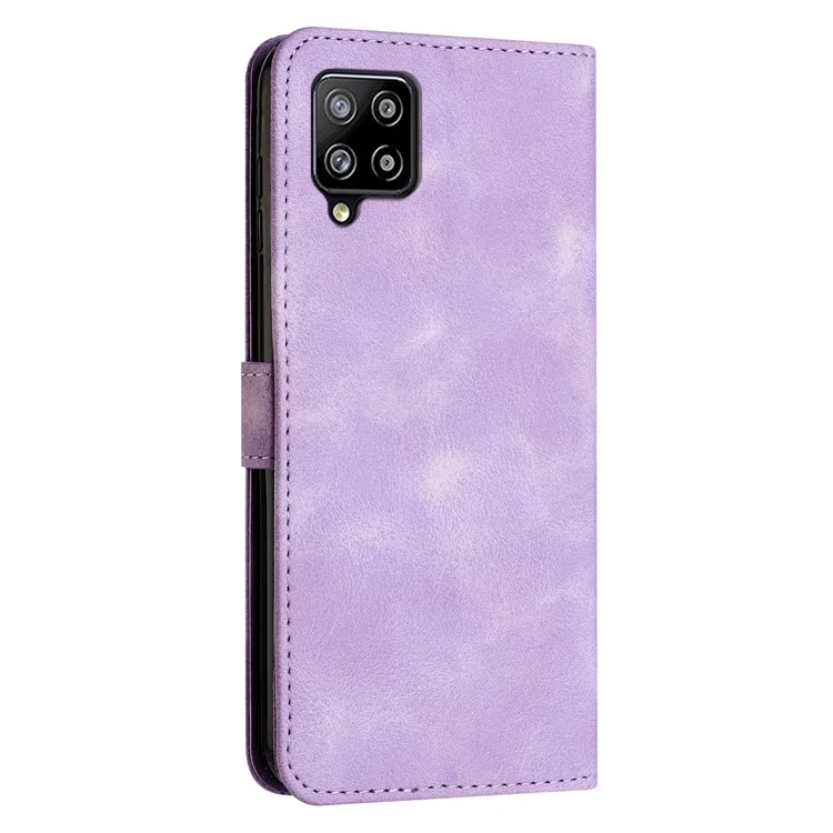 For Samsung Galaxy A22 4G (EU Version) / M32 (India Version) / M32 (Global Version) 4G / F22 / M22 Leather Phone Cover Imprinted Wallet Stand Case - Purple