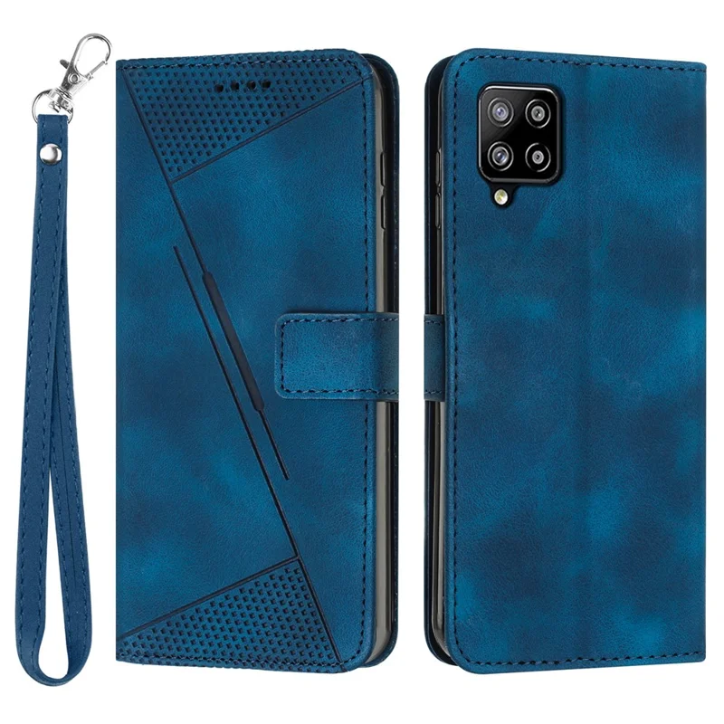 For Samsung Galaxy A22 4G (EU Version) / M32 (India Version) / M32 (Global Version) 4G / F22 / M22 Leather Phone Cover Imprinted Wallet Stand Case - Sapphire