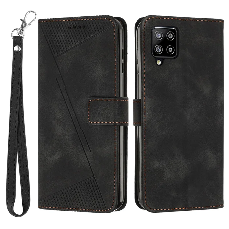 For Samsung Galaxy A22 4G (EU Version) / M32 (India Version) / M32 (Global Version) 4G / F22 / M22 Leather Phone Cover Imprinted Wallet Stand Case - Black