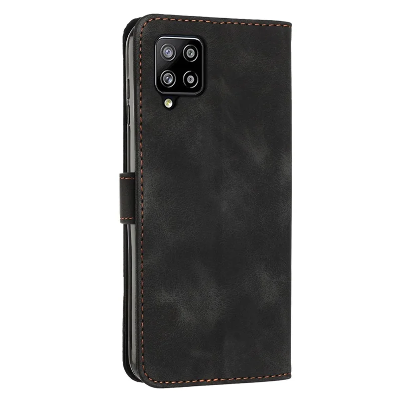 For Samsung Galaxy A22 4G (EU Version) / M32 (India Version) / M32 (Global Version) 4G / F22 / M22 Leather Phone Cover Imprinted Wallet Stand Case - Black