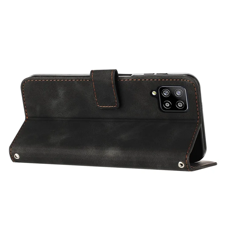 For Samsung Galaxy A22 4G (EU Version) / M32 (India Version) / M32 (Global Version) 4G / F22 / M22 Leather Phone Cover Imprinted Wallet Stand Case - Black