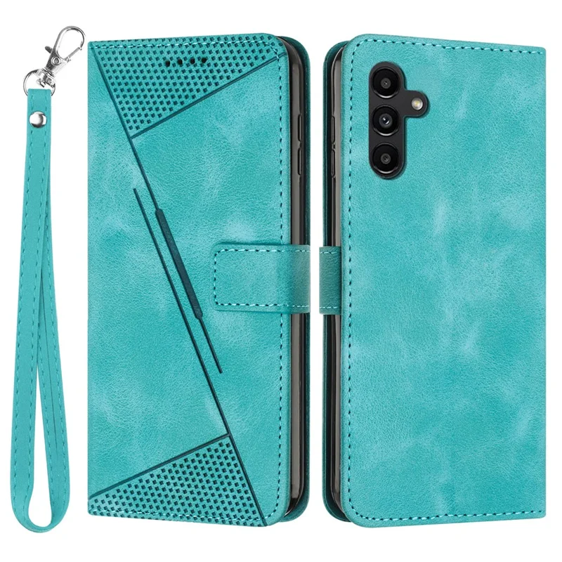 For Samsung Galaxy M54 5G / F54 5G Leather Wallet Drop-proof Phone Cover Triangle Imprint Stand Shell with Strap - Green