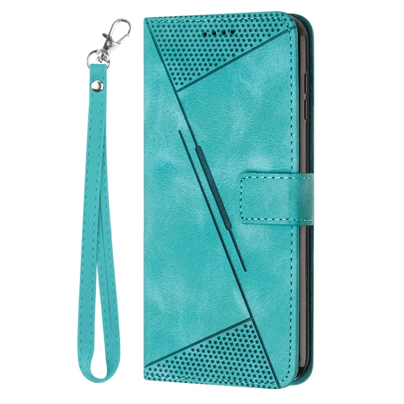 For Samsung Galaxy M54 5G / F54 5G Leather Wallet Drop-proof Phone Cover Triangle Imprint Stand Shell with Strap - Green
