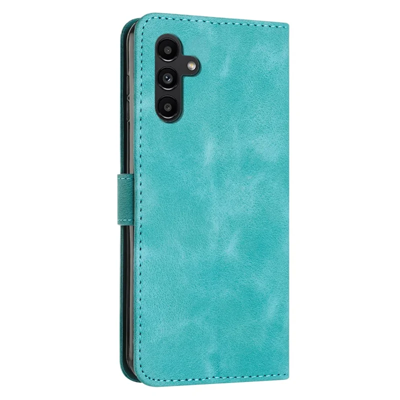 For Samsung Galaxy M54 5G / F54 5G Leather Wallet Drop-proof Phone Cover Triangle Imprint Stand Shell with Strap - Green