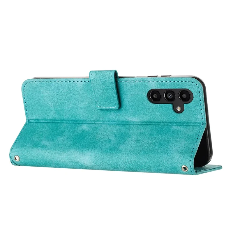 For Samsung Galaxy M54 5G / F54 5G Leather Wallet Drop-proof Phone Cover Triangle Imprint Stand Shell with Strap - Green