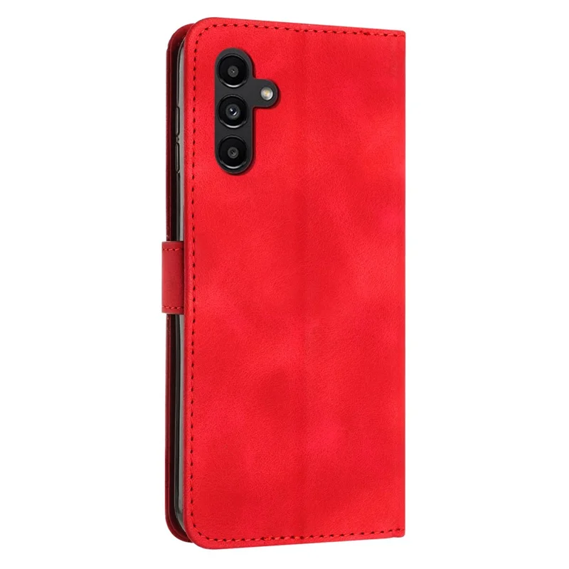 For Samsung Galaxy M54 5G / F54 5G Leather Wallet Drop-proof Phone Cover Triangle Imprint Stand Shell with Strap - Red