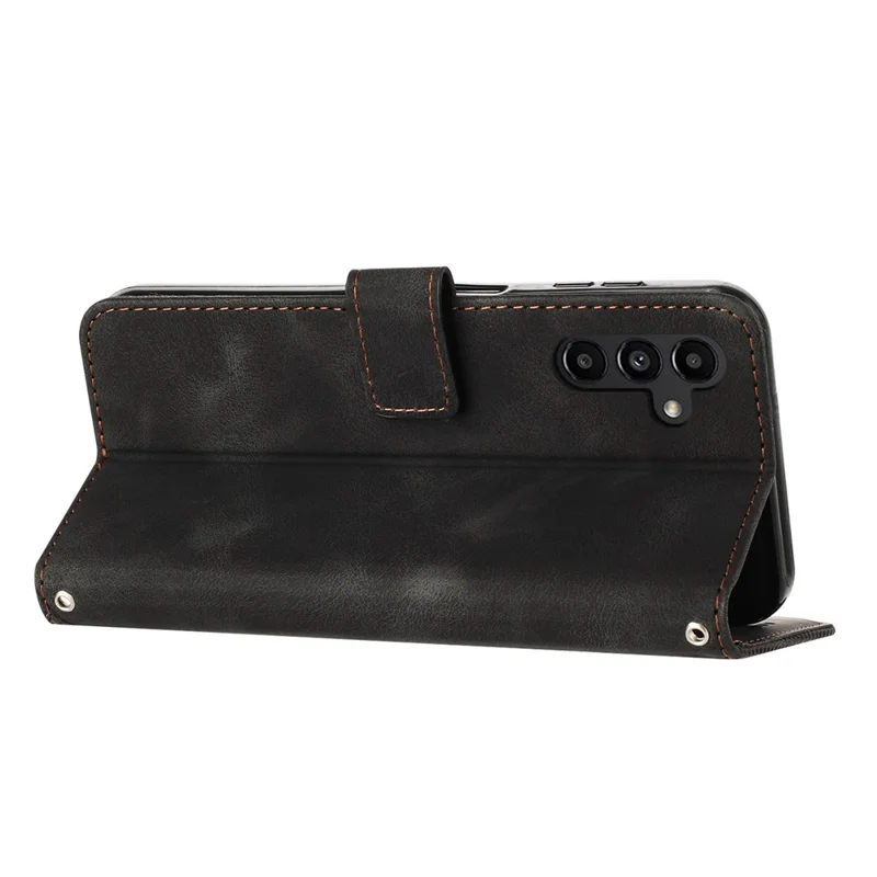 For Samsung Galaxy M54 5G / F54 5G Leather Wallet Drop-proof Phone Cover Triangle Imprint Stand Shell with Strap - Black