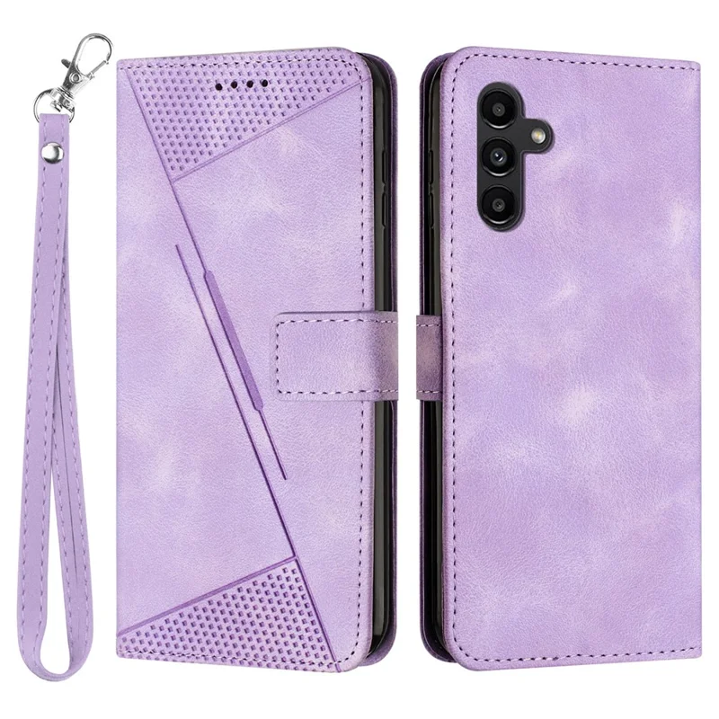 Für Samsung Galaxy M54 5G / F54 5G Leder-Wallet Drop-proof Handyhülle Dreieck Prägung Standfuß Schale mit Riemen - Lila