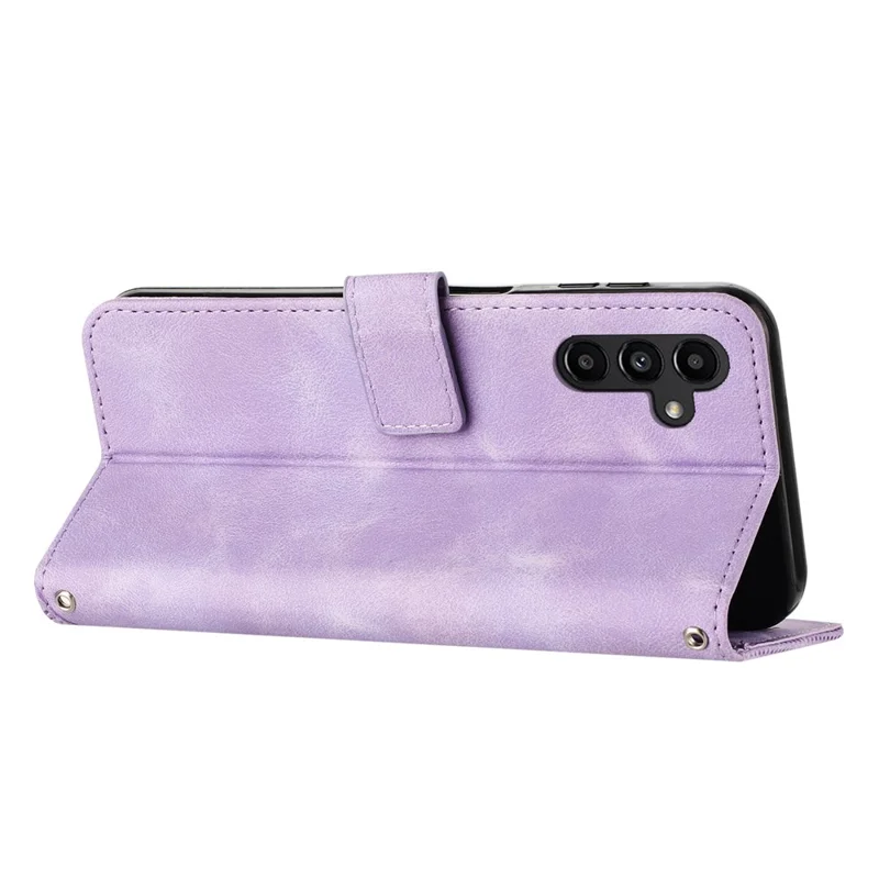 Für Samsung Galaxy M54 5G / F54 5G Leder-Wallet Drop-proof Handyhülle Dreieck Prägung Standfuß Schale mit Riemen - Lila