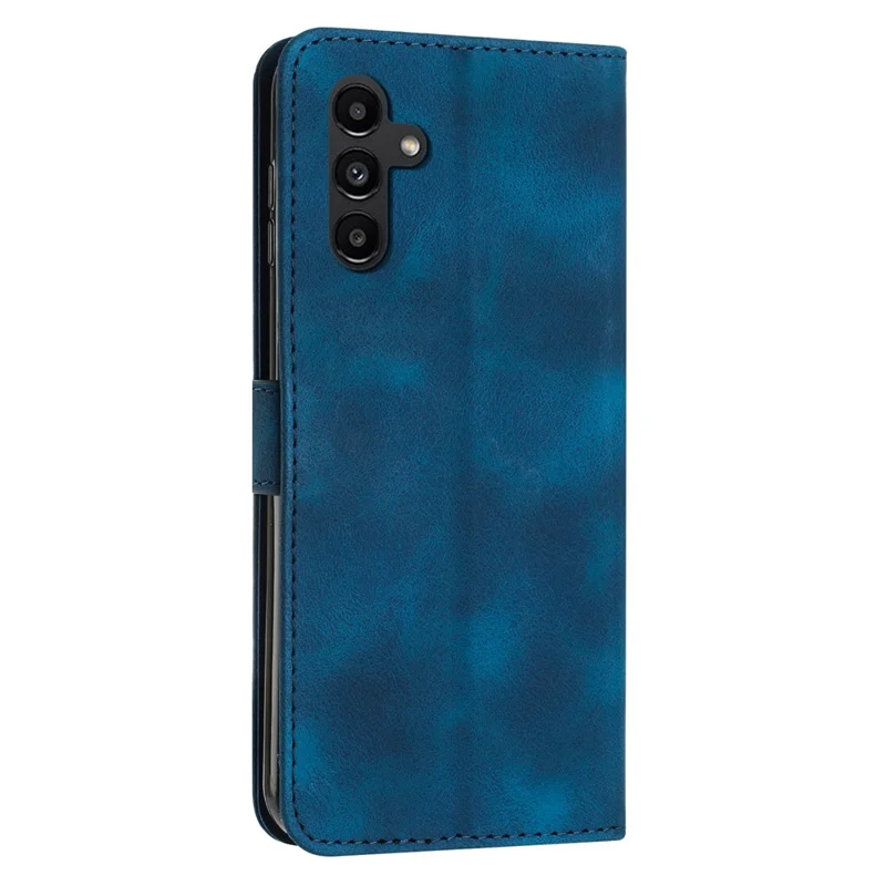 For Samsung Galaxy M54 5G / F54 5G Leather Wallet Drop-proof Phone Cover Triangle Imprint Stand Shell with Strap - Sapphire