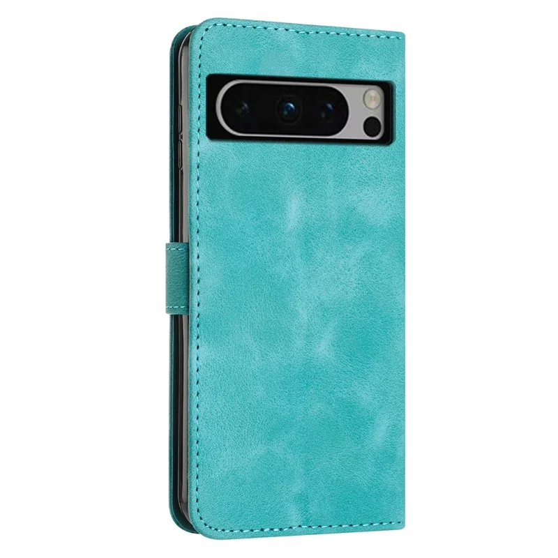 Protective Case for Google Pixel 8 Pro Triangle Imprint Leather Stand Wallet Phone Cover with Strap - Green