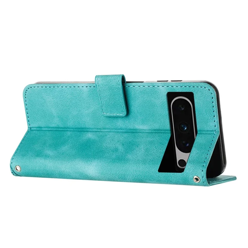 Protective Case for Google Pixel 8 Pro Triangle Imprint Leather Stand Wallet Phone Cover with Strap - Green