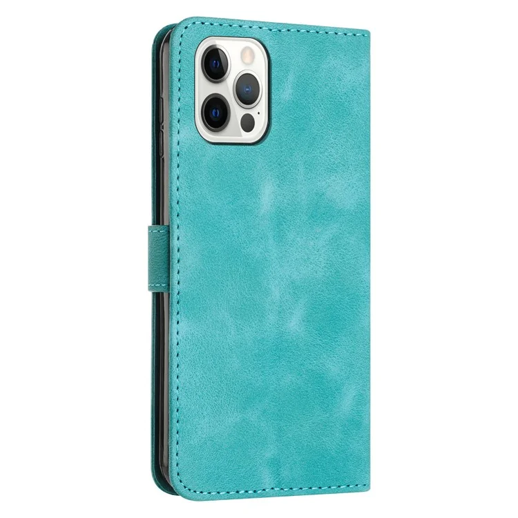 For iPhone 12 / iPhone 12 Pro 6.1 inch PU Leather Stand Phone Case Triangle Imprinted Wallet Cover with Strap - Green