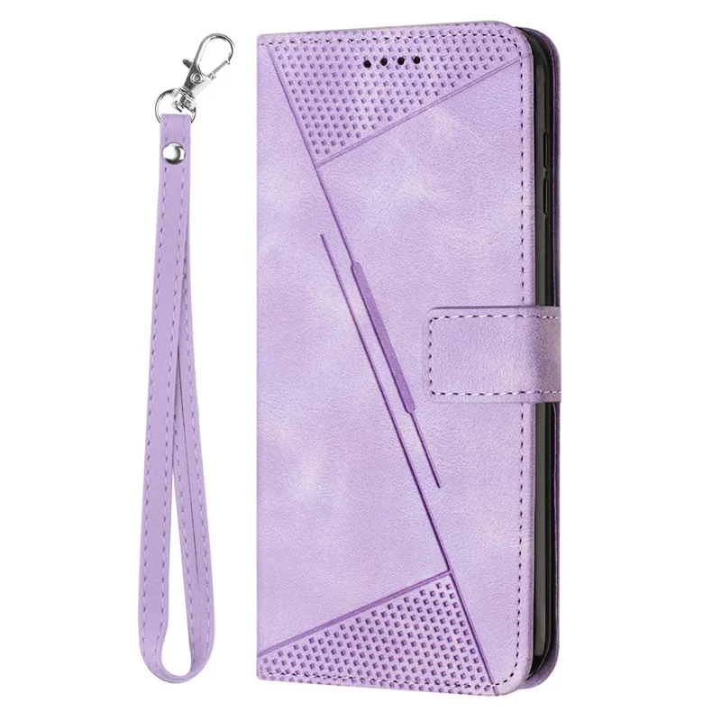 Triangle Imprint Stand Case for Google Pixel 7 Pro 5G PU Leather Wallet Smartphone Cover with Strap - Purple