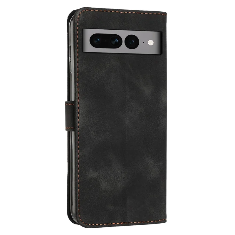Triangle Imprint Stand Case for Google Pixel 7 Pro 5G PU Leather Wallet Smartphone Cover with Strap - Black