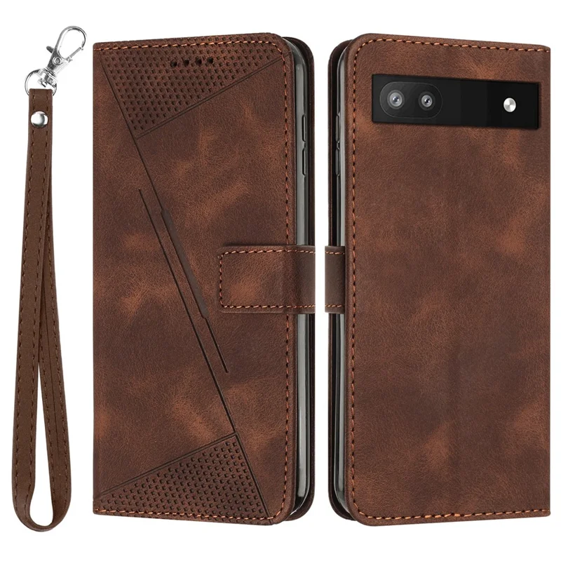 Per Google Pixel 7a Cover a Portafoglio in Pelle con Supporto e Motivo a Triangolo, Resistente agli Urti, Custodia per Cellulare con Cinturino - Marrone