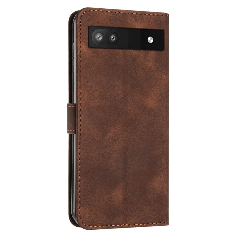 Per Google Pixel 7a Cover a Portafoglio in Pelle con Supporto e Motivo a Triangolo, Resistente agli Urti, Custodia per Cellulare con Cinturino - Marrone