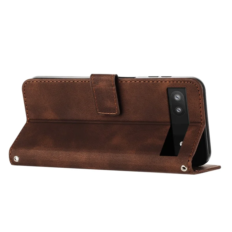Per Google Pixel 7a Cover a Portafoglio in Pelle con Supporto e Motivo a Triangolo, Resistente agli Urti, Custodia per Cellulare con Cinturino - Marrone