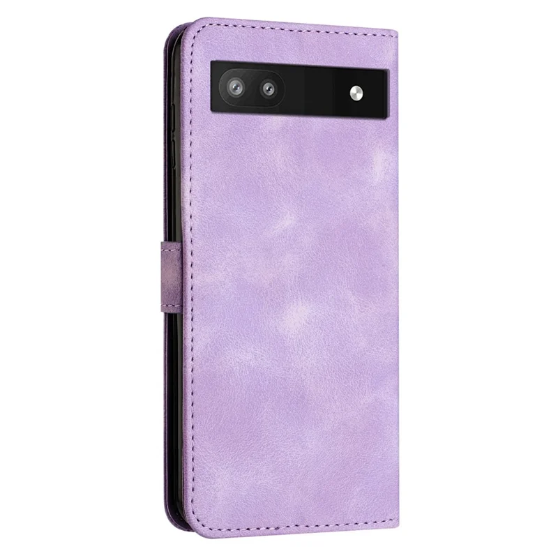For Google Pixel 7a Leather Wallet Stand Cover Triangle Imprint Shockproof Cell Phone Case with Strap - Purple