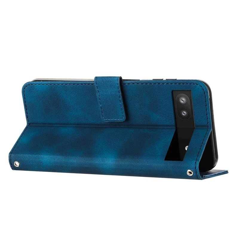 Für Google Pixel 7a Leder-Geldbörse Stand Cover Dreieck Prägemuster stoßfeste Handyhülle mit Riemen - Saphir