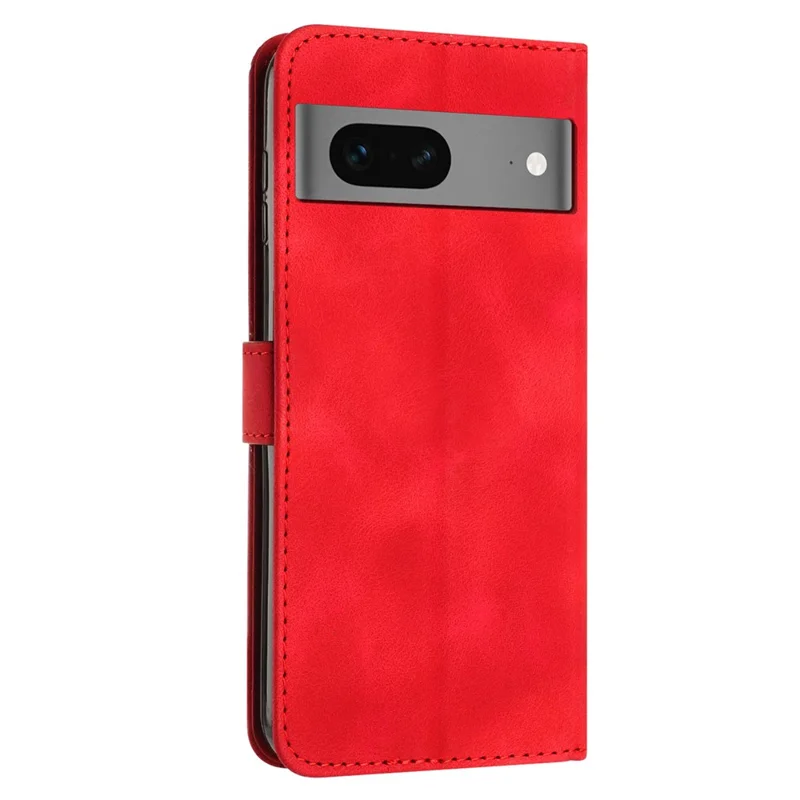 For Google Pixel 7 5G Triangle Imprint Phone Case Full Protection Leather Stand Wallet Cover with Strap - Red