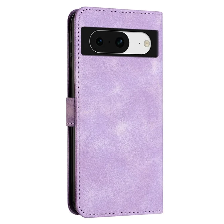 Per Google Pixel 8 Triangle Imprinted PU Leather Shell Flip Stand Wallet Phone Case with Strap - Viola