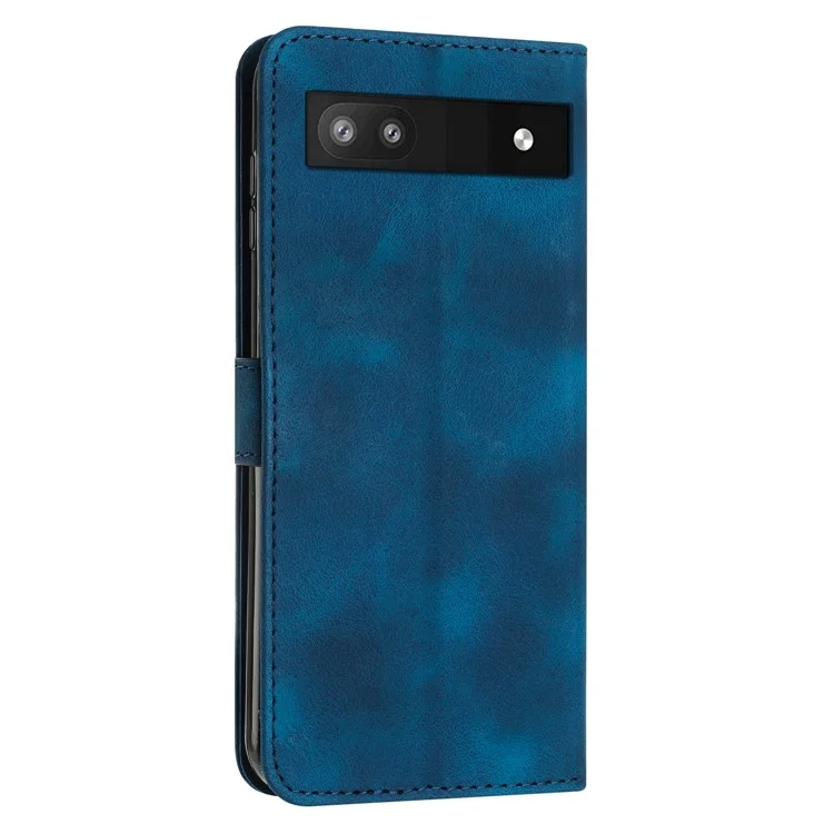 Per Google Pixel 6a Triangle Imprint Leather Anti-scratch Cover Wallet Stand Phone Case con Cinghia - Zaffiro