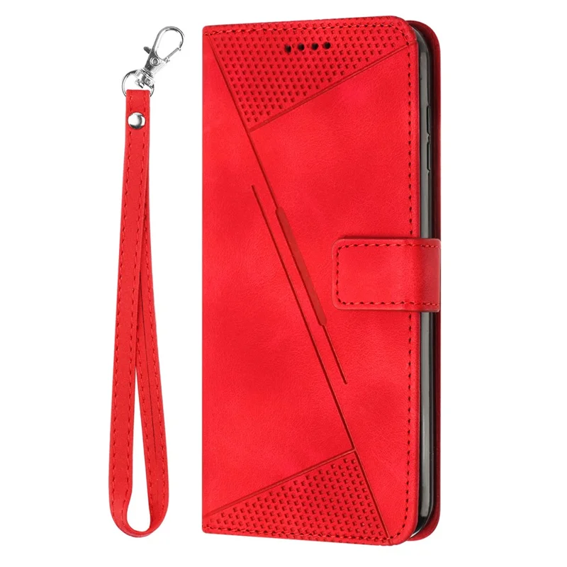 Para Google Pixel 6a Triangle Imprint Leather Anti-scratch Cover Wallet Stand Phone Case com Alça - Vermelho