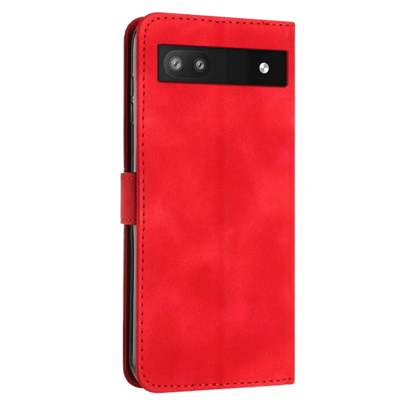 Para Google Pixel 6a Triangle Imprint Leather Anti-scratch Cover Wallet Stand Phone Case com Alça - Vermelho
