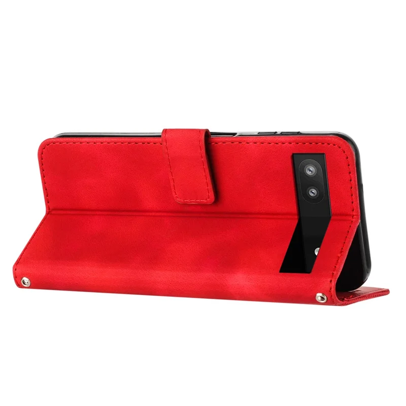 Para Google Pixel 6a Triangle Imprint Leather Anti-scratch Cover Wallet Stand Phone Case com Alça - Vermelho