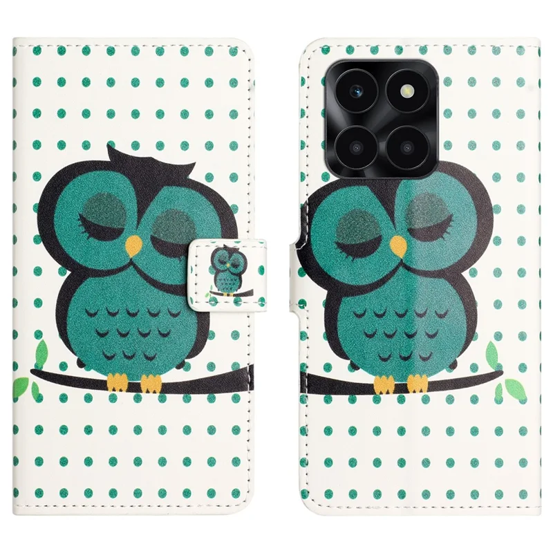 For Honor X6a 4G / X6b 4G / X6c 4G Wallet Case PU Leather Pattern Printing Phone Stand Cover - Dots / Owl