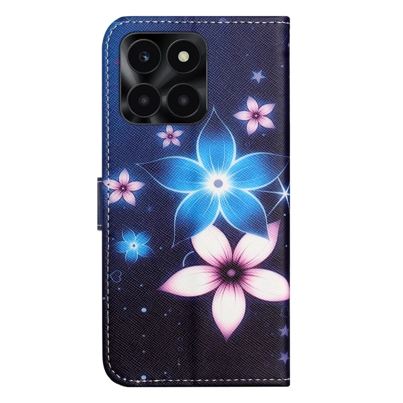 3D Pattern Printing Leather Phone Case for Honor X6a 4G / X6b 4G / X6c 4G Stand Wallet Flip Cover with Strap - Blue Flower
