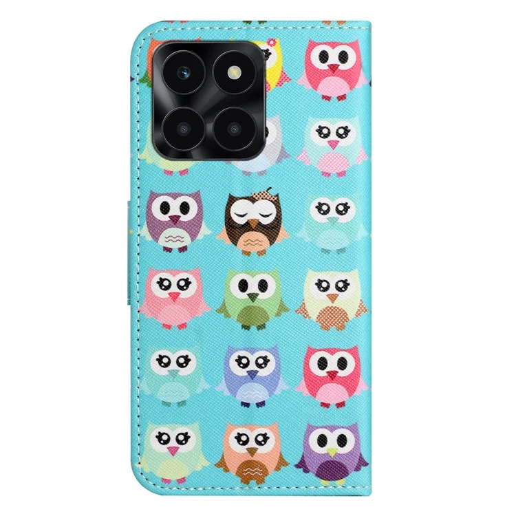 Pour Honor X6a 4G Wallet Flip Cover PU Leather Stand Pattern Printing Cross Texture Phone Case - Owls
