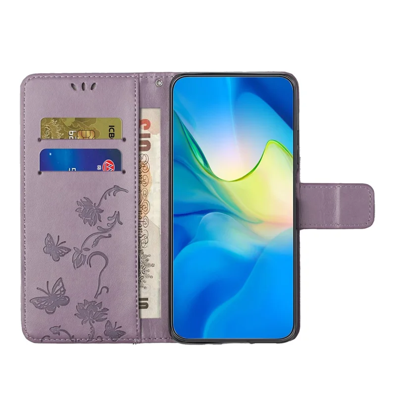 For Honor X6a 4G / X6b 4G / X6c 4G PU Leather Wallet Phone Case Butterfly Flower Imprinted Stand Cover - Purple