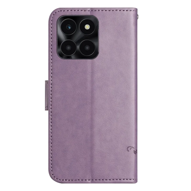For Honor X6a 4G / X6b 4G / X6c 4G PU Leather Wallet Phone Case Butterfly Flower Imprinted Stand Cover - Purple