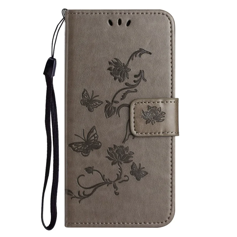 For Honor X6a 4G / X6b 4G / X6c 4G PU Leather Wallet Phone Case Butterfly Flower Imprinted Stand Cover - Grey