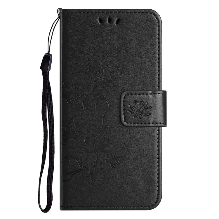 For Honor X50 Butterfly Flower Imprinted Drop-proof Phone Case PU Leather Wallet Stand Cover - Black