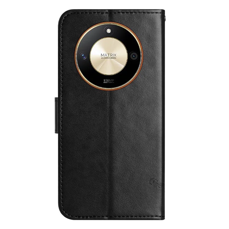For Honor X50 Butterfly Flower Imprinted Drop-proof Phone Case PU Leather Wallet Stand Cover - Black