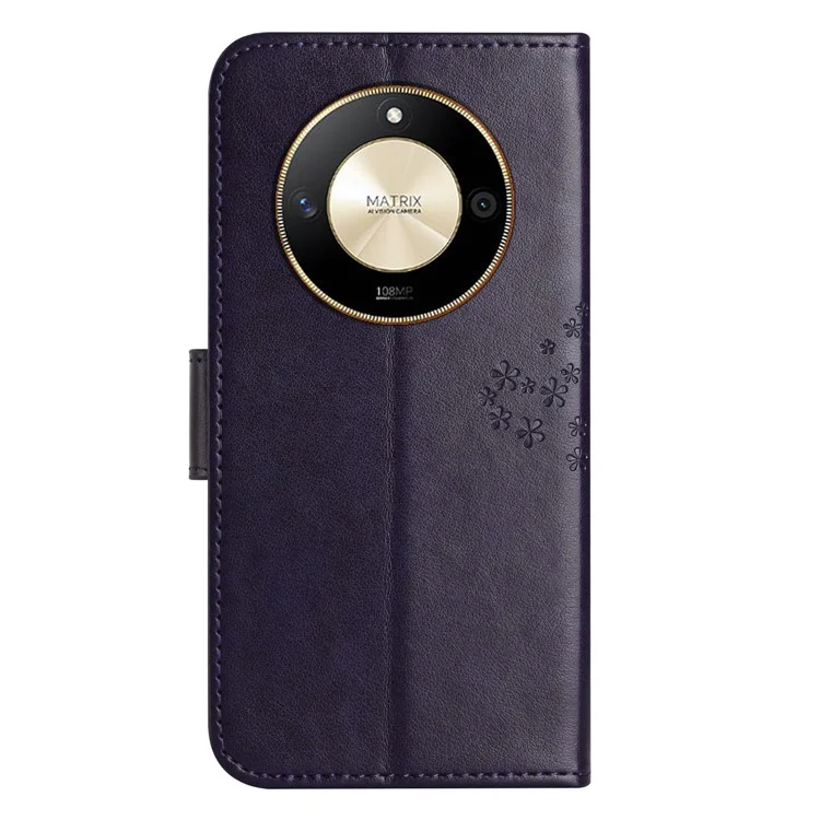 For Honor X50 Owl Tree Imprinted Phone Case PU Leather Wallet Stand Drop-proof Cover - Dark Purple