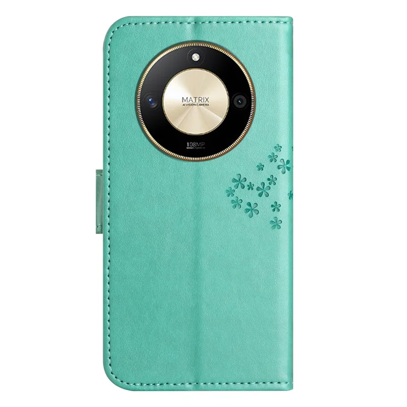 For Honor X50 Owl Tree Imprinted Phone Case PU Leather Wallet Stand Drop-proof Cover - Cyan